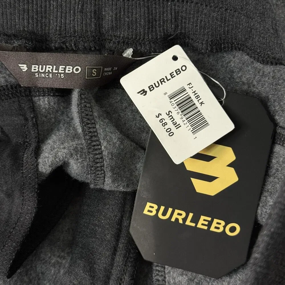 Burlebo Sweatpants Mens Small Black Fleece Joggers Elastic Waist Pockets Lounge - Picture 3 of 11